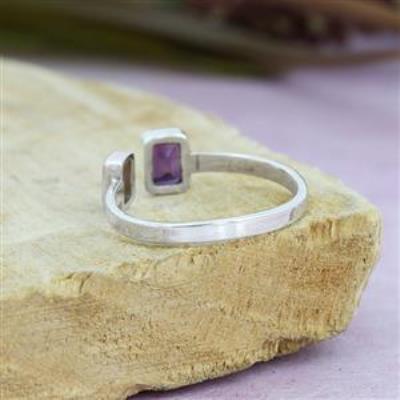 Natural Two Gemstone 925 Sterling Silver Open Shank Ring Fine Jewellery