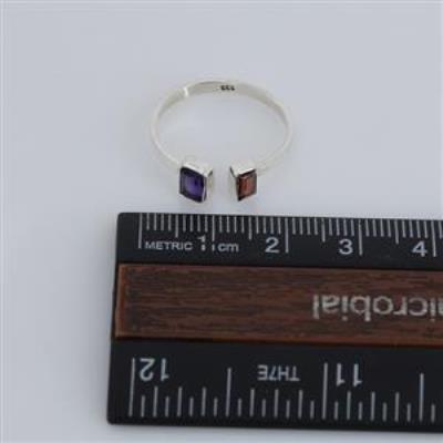 Natural Two Gemstone 925 Sterling Silver Open Shank Ring Fine Jewellery