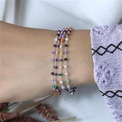 925 Sterling Silver Multi Gemstone Beads Bracelet Fine Jewelry