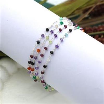 925 Sterling Silver Multi Gemstone Beads Bracelet Fine Jewelry