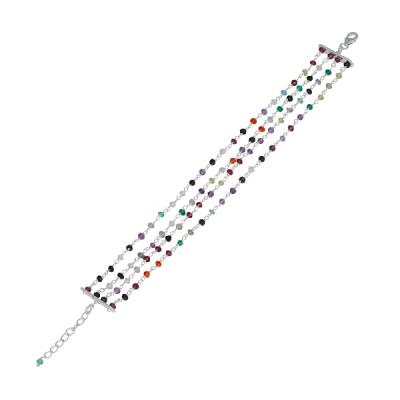 925 Sterling Silver Multi Gemstone Beads Bracelet Fine Jewelry