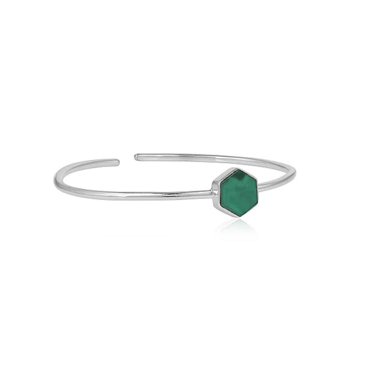 Elegant Hexagonal Green Malachite 925 Silver Boho Cuff Bangle Jewelry