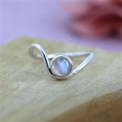 925 Sterling Silver Round Moonstone Stackable Band Ring Jewelry