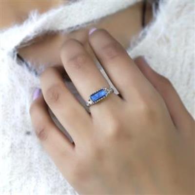 Elegant 925 Sterling Silver Blue Flash Gemstone Handmade Rings Jewellery