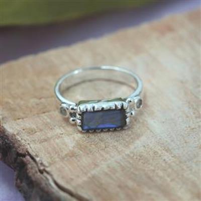 Elegant 925 Sterling Silver Blue Flash Gemstone Handmade Rings Jewellery