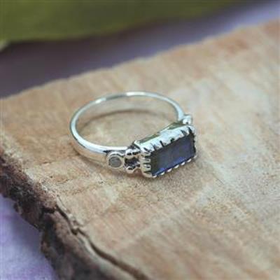 Elegant 925 Sterling Silver Blue Flash Gemstone Handmade Rings Jewellery