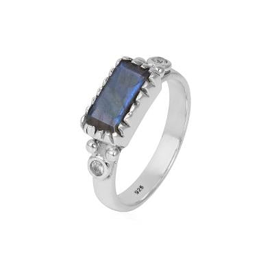 Elegant 925 Sterling Silver Blue Flash Gemstone Handmade Rings Jewellery