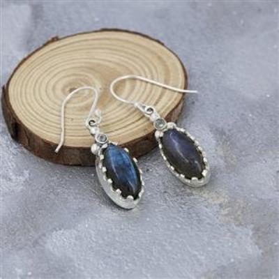 Natural Blue Flash Labradorite 925 Silver Stylish Dangle Earring