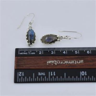 Natural Blue Flash Labradorite 925 Silver Stylish Dangle Earring