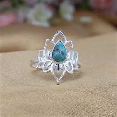 Natural December Birthstone 925 Sterling Silver Lotus Ring Fine Jewelry