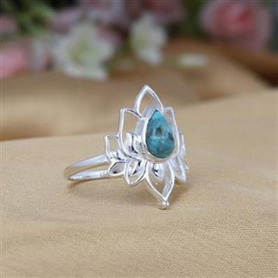 Natural December Birthstone 925 Sterling Silver Lotus Ring Fine Jewelry
