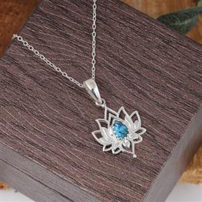 925 Sterling Silver Stylish Lotus Gemstone Pendant Fine Jewelry