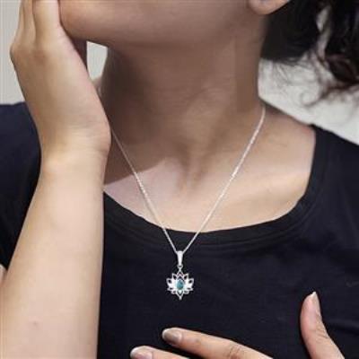 925 Sterling Silver Stylish Lotus Gemstone Pendant Fine Jewelry