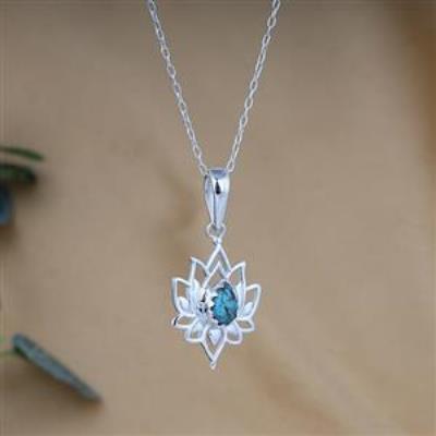 925 Sterling Silver Stylish Lotus Gemstone Pendant Fine Jewelry