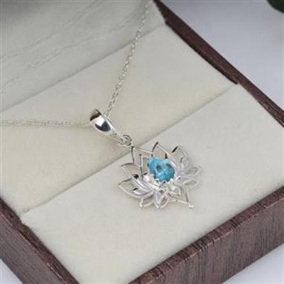 925 Sterling Silver Stylish Lotus Gemstone Pendant Fine Jewelry