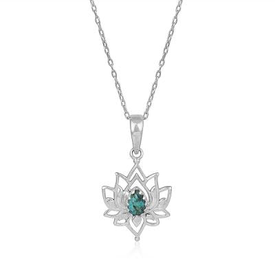 925 Sterling Silver Stylish Lotus Gemstone Pendant Fine Jewelry