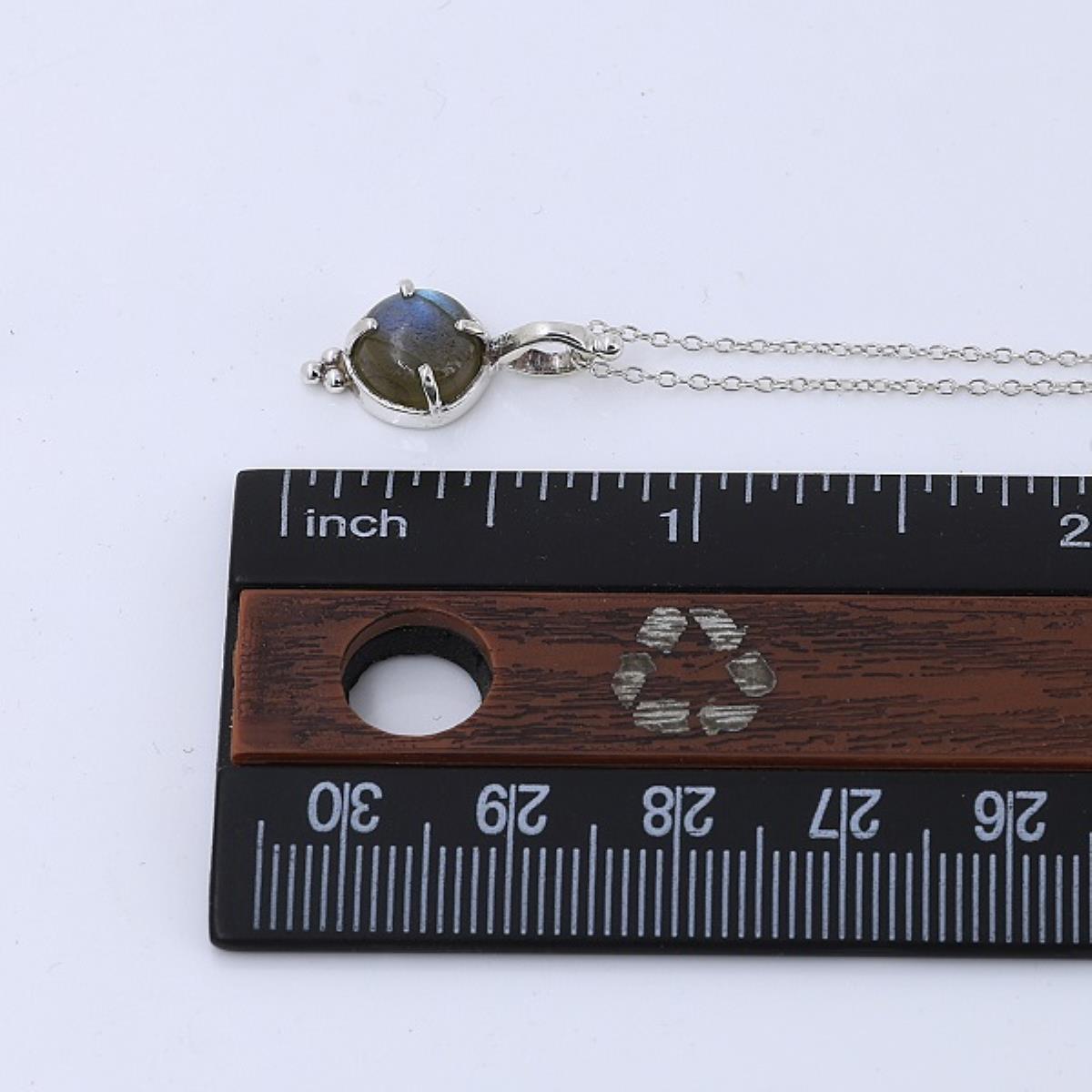 Boho Style 925 Sterling Silver Round Labradorite Dainty Pendant Jewelry