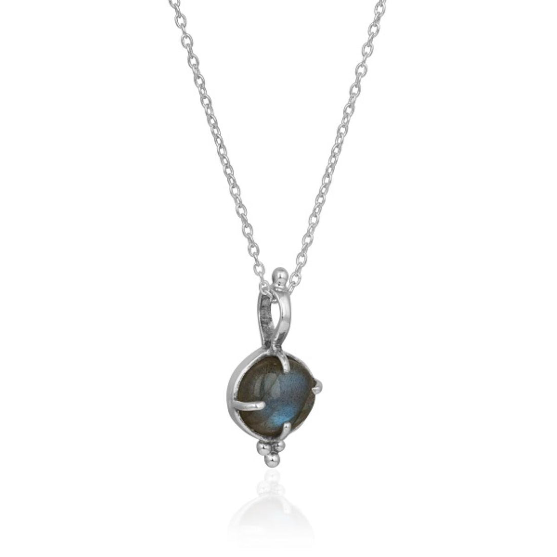 Boho Style 925 Sterling Silver Round Labradorite Dainty Pendant Jewelry