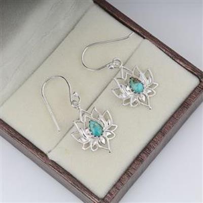 925 Sterling Silver Genuine Turquoise Gemstone Lotus Dangle Earring Fine Jewelry Wholesaler