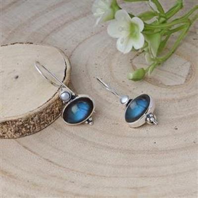 Nature Inspired Double Gemstone Artistic 925 Silver Dangle Earrings Fine