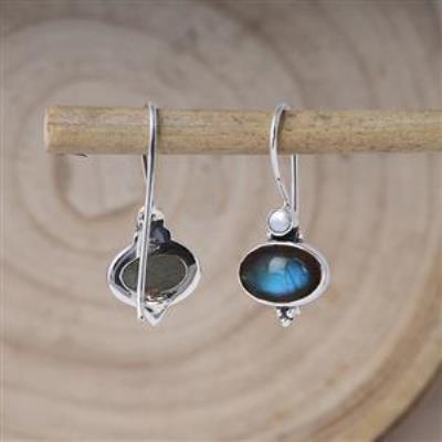 Nature Inspired Double Gemstone Artistic 925 Silver Dangle Earrings Fine