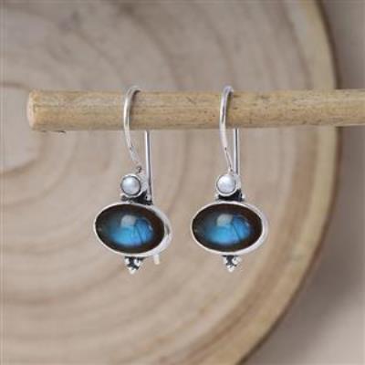 Nature Inspired Double Gemstone Artistic 925 Silver Dangle Earrings Fine