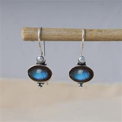 Nature Inspired Double Gemstone Artistic 925 Silver Dangle Earrings Fine