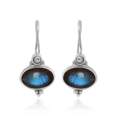 Nature Inspired Double Gemstone Artistic 925 Silver Dangle Earrings Fine