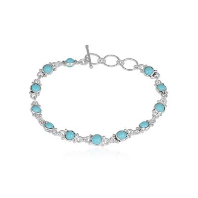 925 Sterling Silver Round Shape Gemstone Bracelet Fine Jewelry