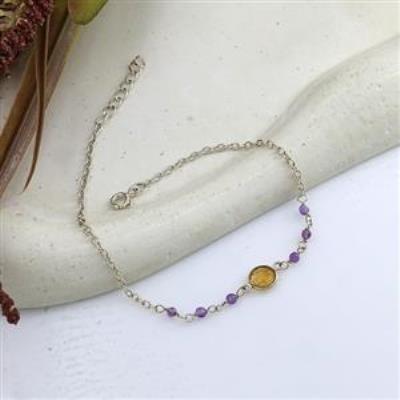 925 Sterling Silver Multi stone Beads Bracelet