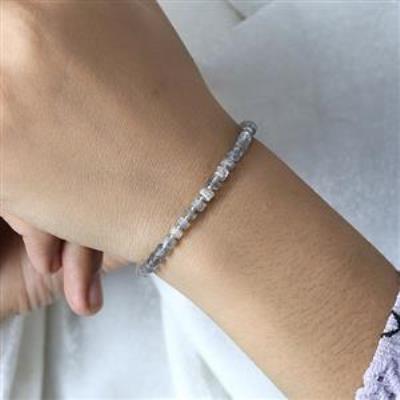 Natural Labradorite & Silver Beaded 925 Sterling Silver Bracelet
