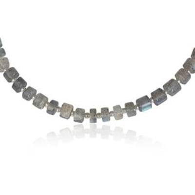 Natural Labradorite & Silver Beaded 925 Sterling Silver Bracelet