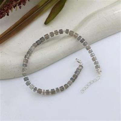 Natural Labradorite & Silver Beaded 925 Sterling Silver Bracelet
