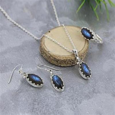 925 Sterling Silver Two Stone Matching Set Elegant Necklace Fine Jewellery