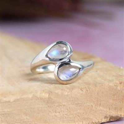 925 Sterling Silver Teardrop Artisan Crafted Nature Inspired Two Band Ring Jewellery