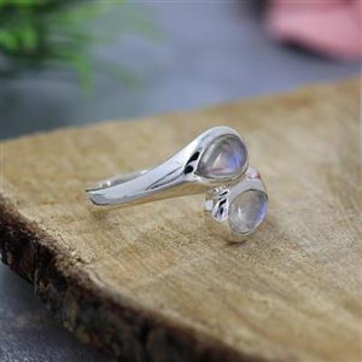 925 Sterling Silver Teardrop Artisan Crafted Nature Inspired Two Band Ring Jewellery