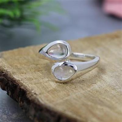 925 Sterling Silver Teardrop Artisan Crafted Nature Inspired Two Band Ring Jewellery