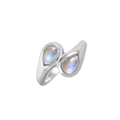 925 Sterling Silver Teardrop Artisan Crafted Nature Inspired Two Band Ring Jewellery
