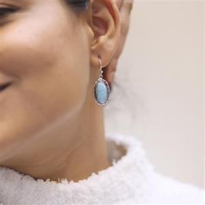 925 Sterling Silver Oval Shape Larimar Handmade Dangle Earring Fine Jewelry Wholesaler