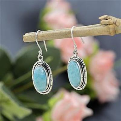 925 Sterling Silver Oval Shape Larimar Handmade Dangle Earring Fine Jewelry Wholesaler
