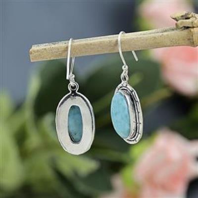 925 Sterling Silver Oval Shape Larimar Handmade Dangle Earring Fine Jewelry Wholesaler