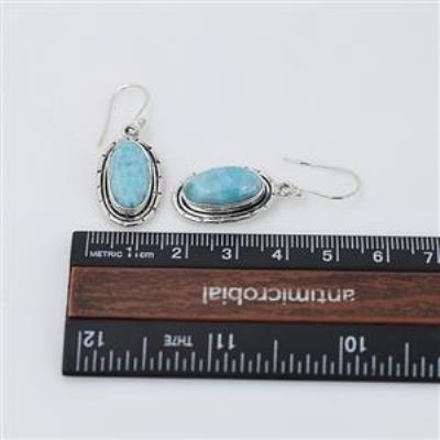 925 Sterling Silver Oval Shape Larimar Handmade Dangle Earring Fine Jewelry Wholesaler