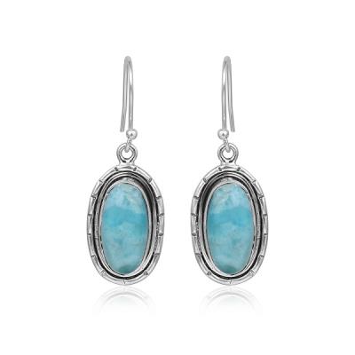925 Sterling Silver Oval Shape Larimar Handmade Dangle Earring Fine Jewelry Wholesaler