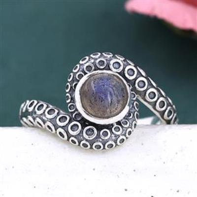 925 Sterling Silver Labradorite Tentacle Band Ring