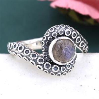 925 Sterling Silver Labradorite Tentacle Band Ring