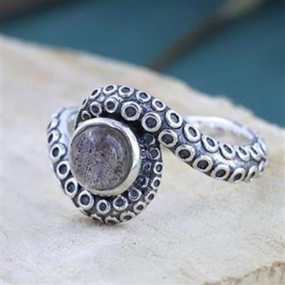 925 Sterling Silver Labradorite Tentacle Band Ring