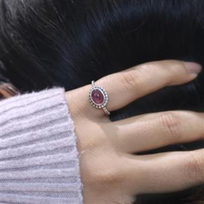 925 Sterling Silver Oval Pink Tourmaline Handmade Band Ring Jewelry
