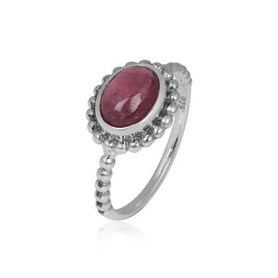 925 Sterling Silver Oval Pink Tourmaline Handmade Band Ring Jewelry