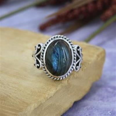 Natural Gemstone Boho 925 Sterling Silver Handmade Split Band Ring Jewelry