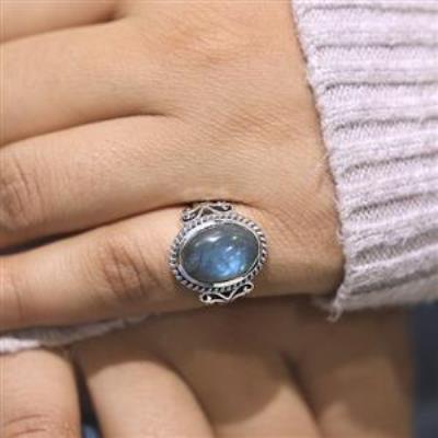 Natural Gemstone Boho 925 Sterling Silver Handmade Split Band Ring Jewelry